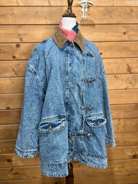 We The Free Denim Barn Coat Ranch Blue Corduroy Collar Oversized Denim Jacket M